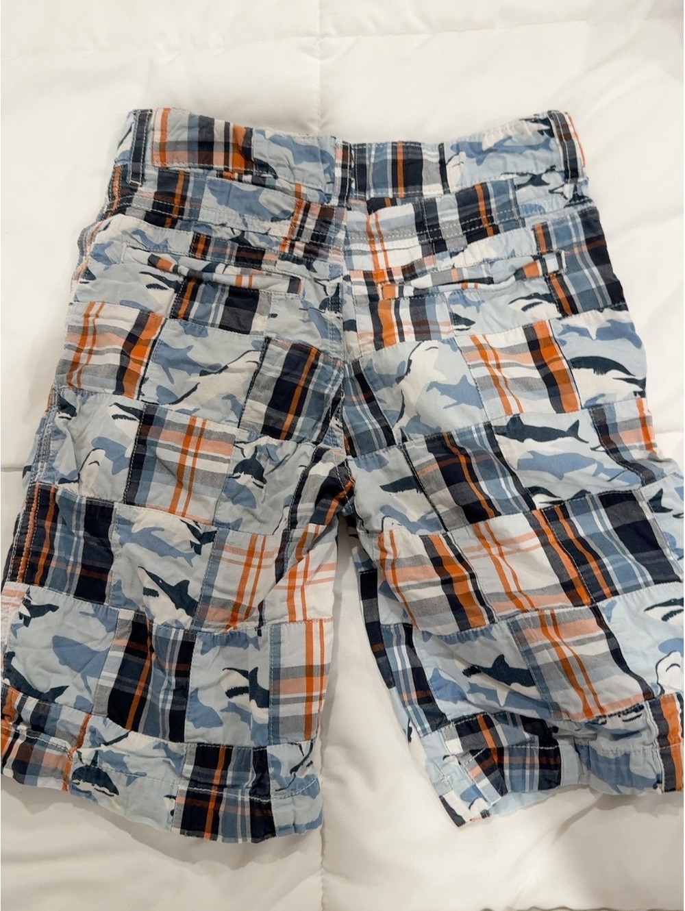 Gymboree Boys Size 8 Shark Patchwork Madras Plaid Shorts